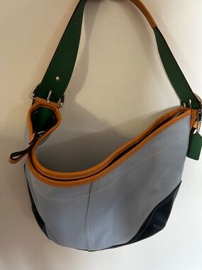 Pristine Large Coach Leather & Nylon Bag in Beige, Green, Powder Blue